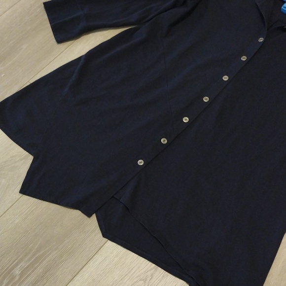 Dark Navy Blue 3/4 Sleeve Button Down Shirt - Picture 4 of 12